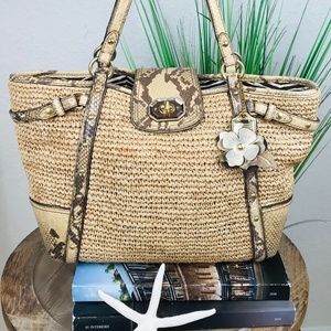 Coach Tan and Brown Woven Shoulder Bag